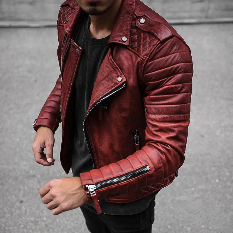 Amos Men's Motorcycle Jacket with Zipper Closure – Modern Style & Comfortable Fit