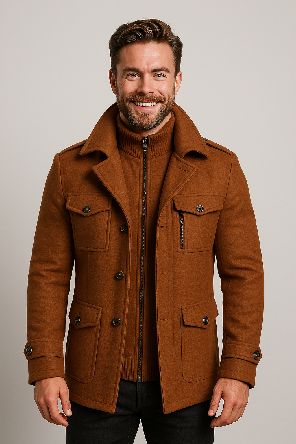 Men’s 2-Piece Layered Long Jacket – Smart Zip-In Insert