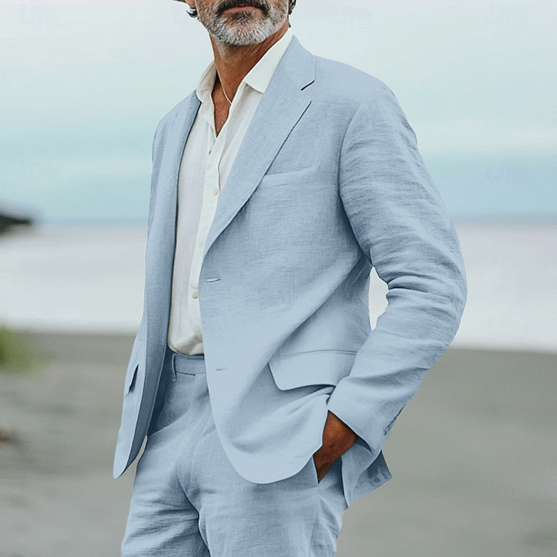Men’s 2-Piece Linen Suit – Lightweight Summer Blazer and Trousers Set