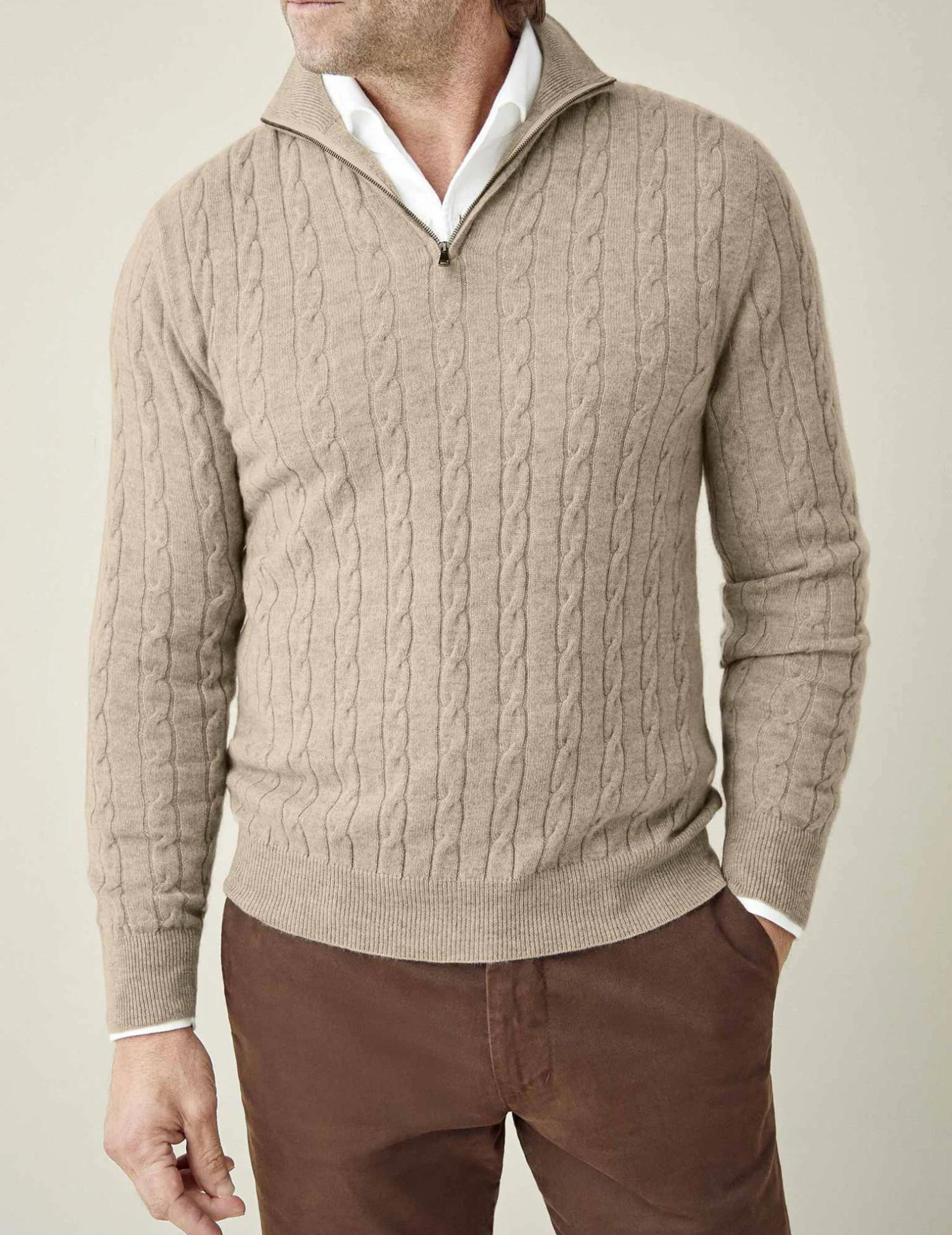 Men’s Cable-Knit Quarter-Zip Sweater – Classic Funnel Neck Knit Wear