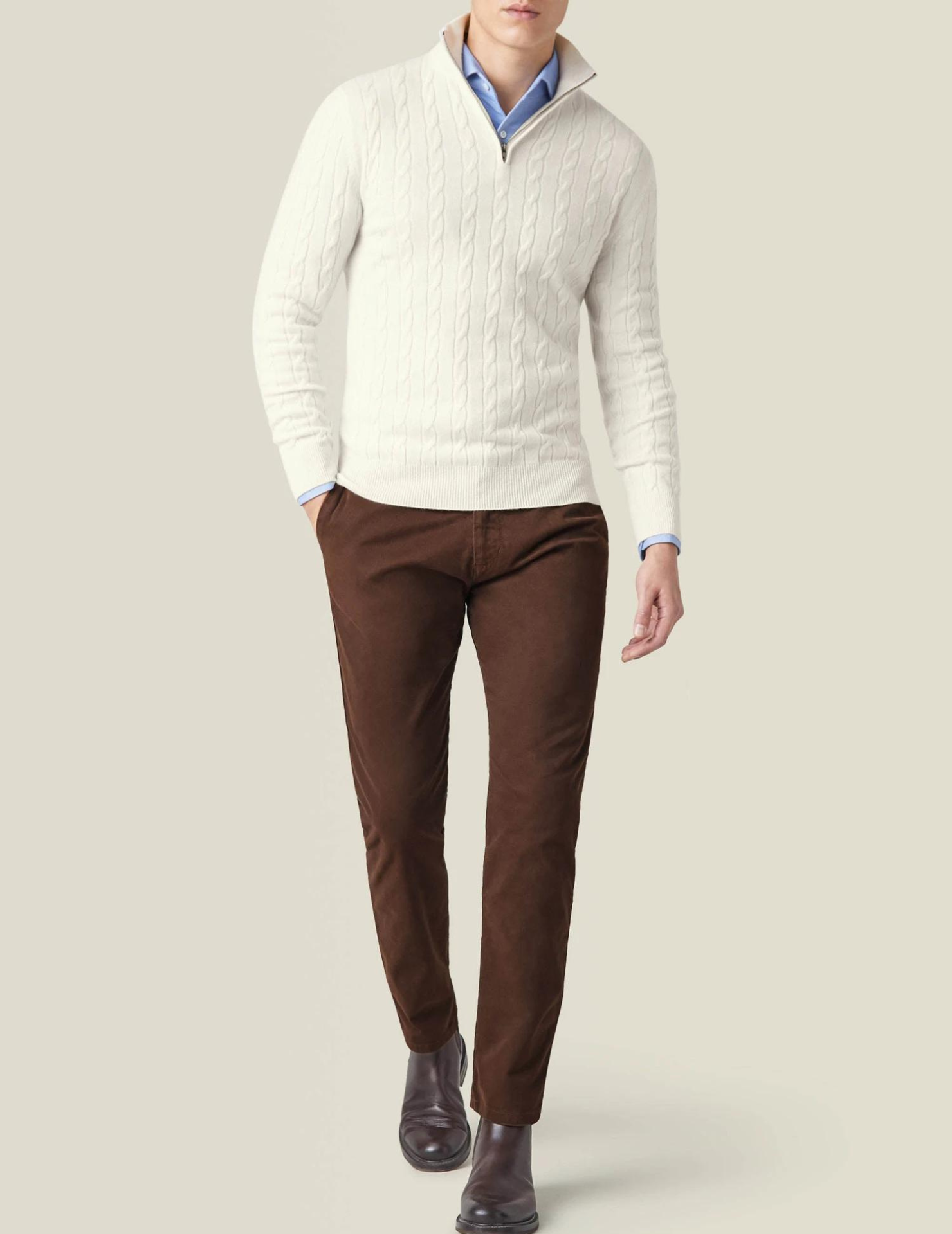 Men’s Cable-Knit Quarter-Zip Sweater – Classic Funnel Neck Knit Wear