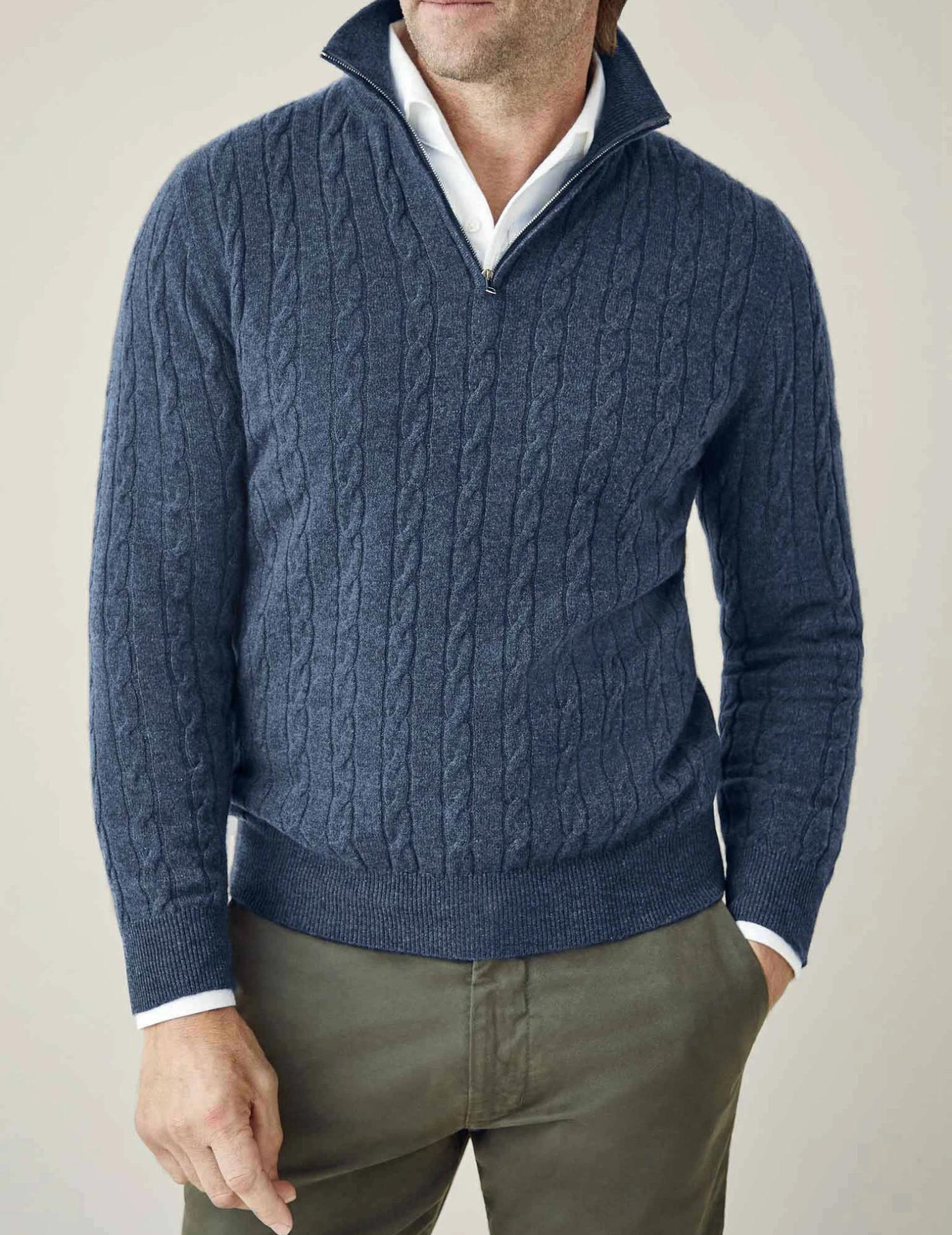Men’s Cable-Knit Quarter-Zip Sweater – Classic Funnel Neck Knit Wear
