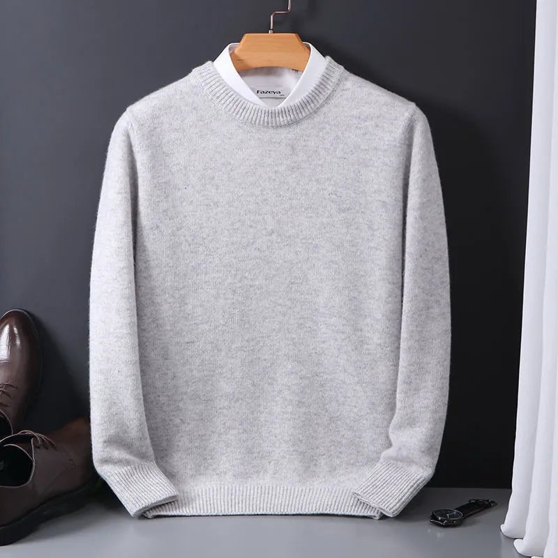 Men’s Crew Neck Sweater with Ribbed Hem and Cuffs – Classic Knit Wear