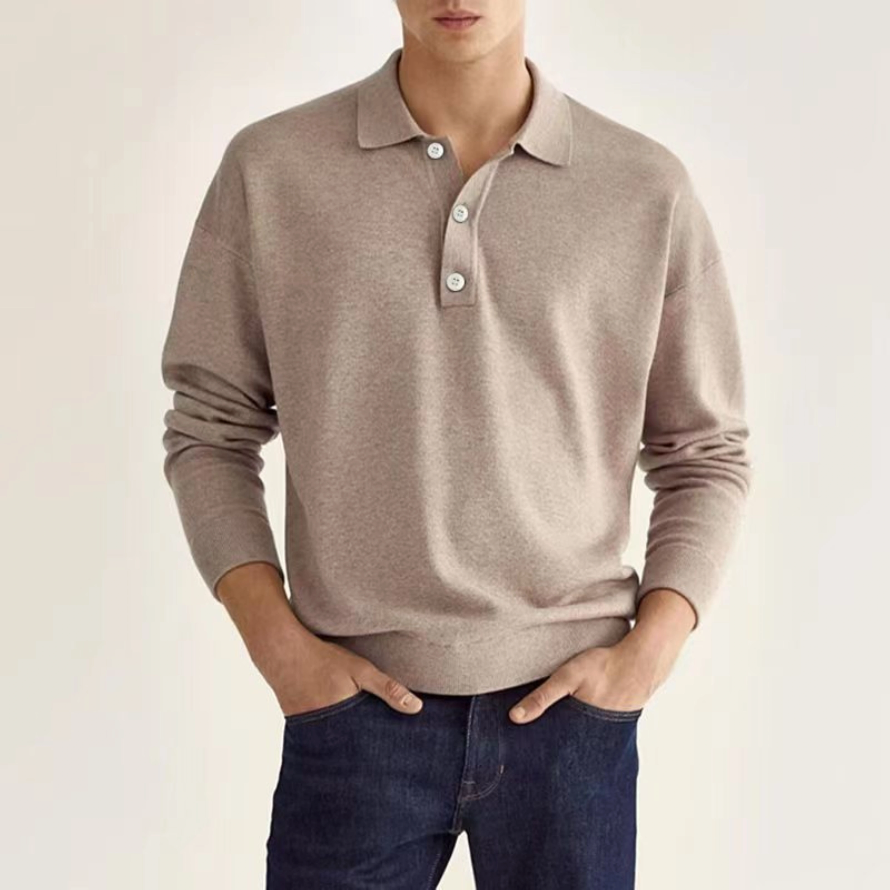 Men’s Half Buttoned Long Sleeve Polo Shirt – Smart Casual Essential