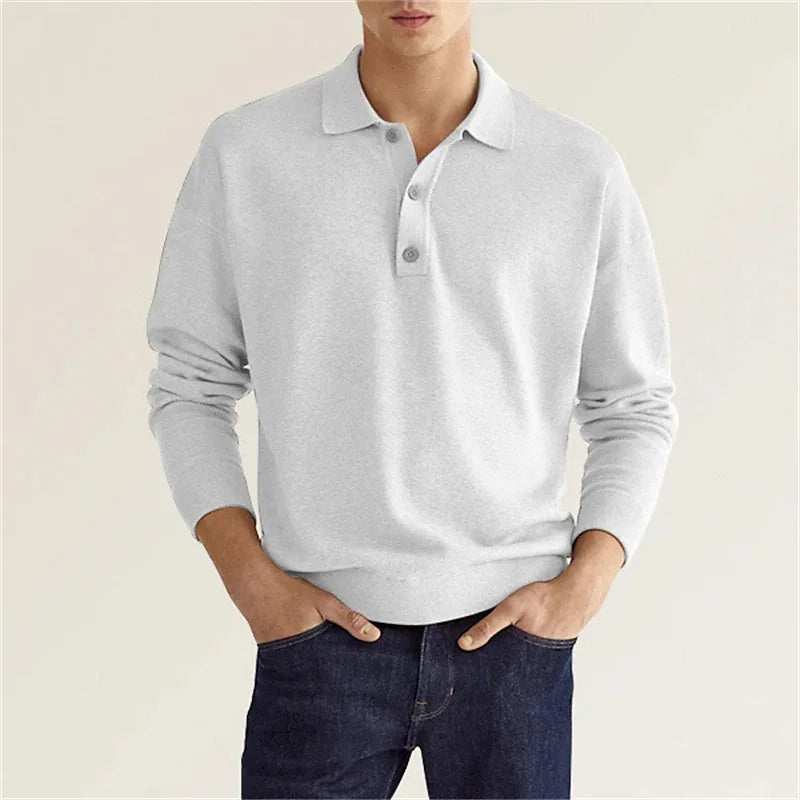 Men’s Half Buttoned Long Sleeve Polo Shirt – Smart Casual Essential