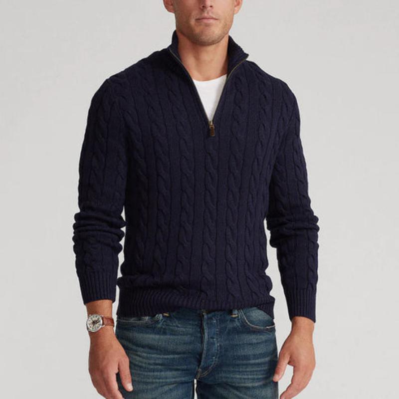 Men’s Half Zip Cable Knit Sweater – Classic Winter Layer