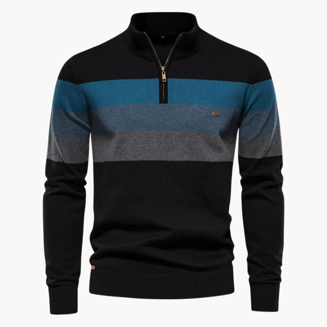 Men’s Half Zip Knitted Sweater with Bold Stripes – Autumn/Winter Casual Wear