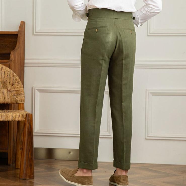 Men's High Waisted Pleated Trousers with Side Adjuster - Italian Style