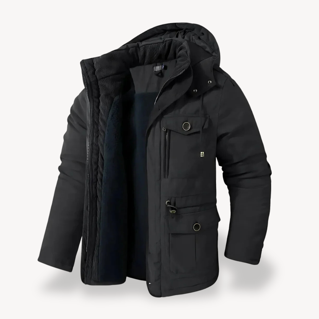 Men’s Hooded Utility Jacket – Zip-Through Parka with Lined Interior & Multi Pockets