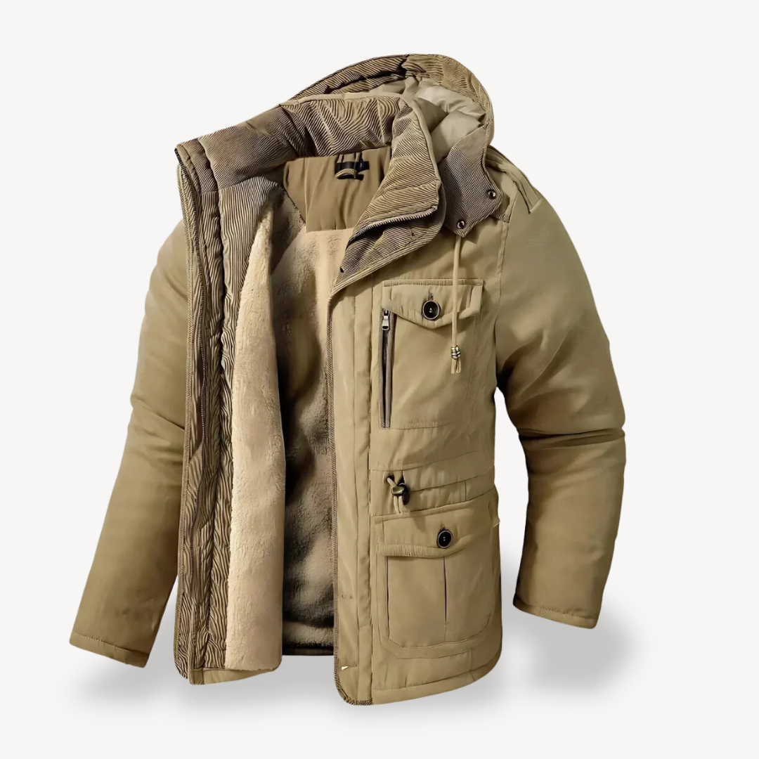 Men’s Hooded Utility Jacket – Zip-Through Parka with Lined Interior & Multi Pockets