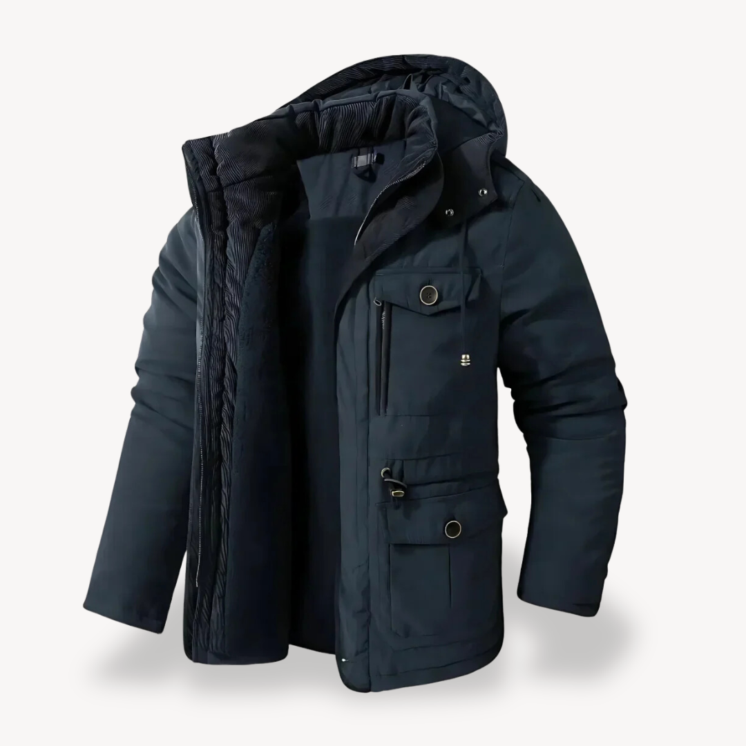 Men’s Hooded Utility Jacket – Zip-Through Parka with Lined Interior & Multi Pockets