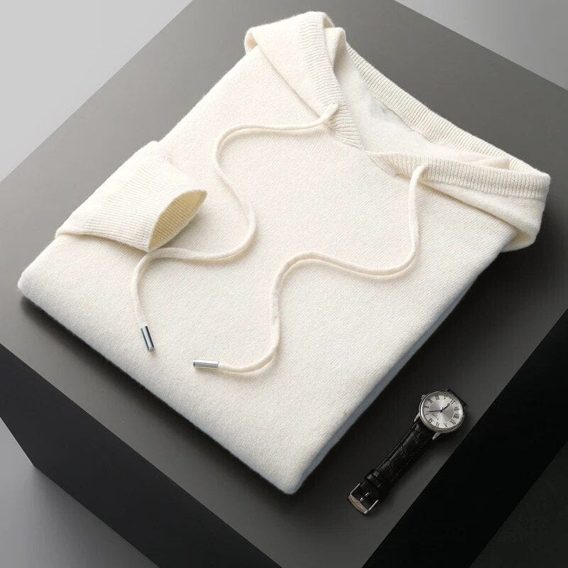 Men’s Hoodie Sweater – Minimalist Knit, Drawstring Hood