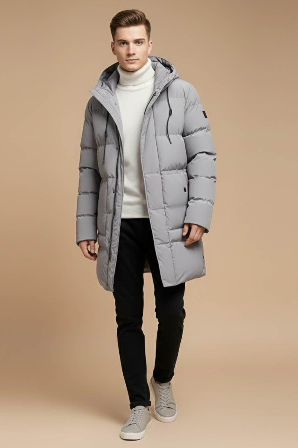 Men’s Insulated Parka Jacket – Longline Hooded Winter Coat with Quilted Design for Cold Weather Wear