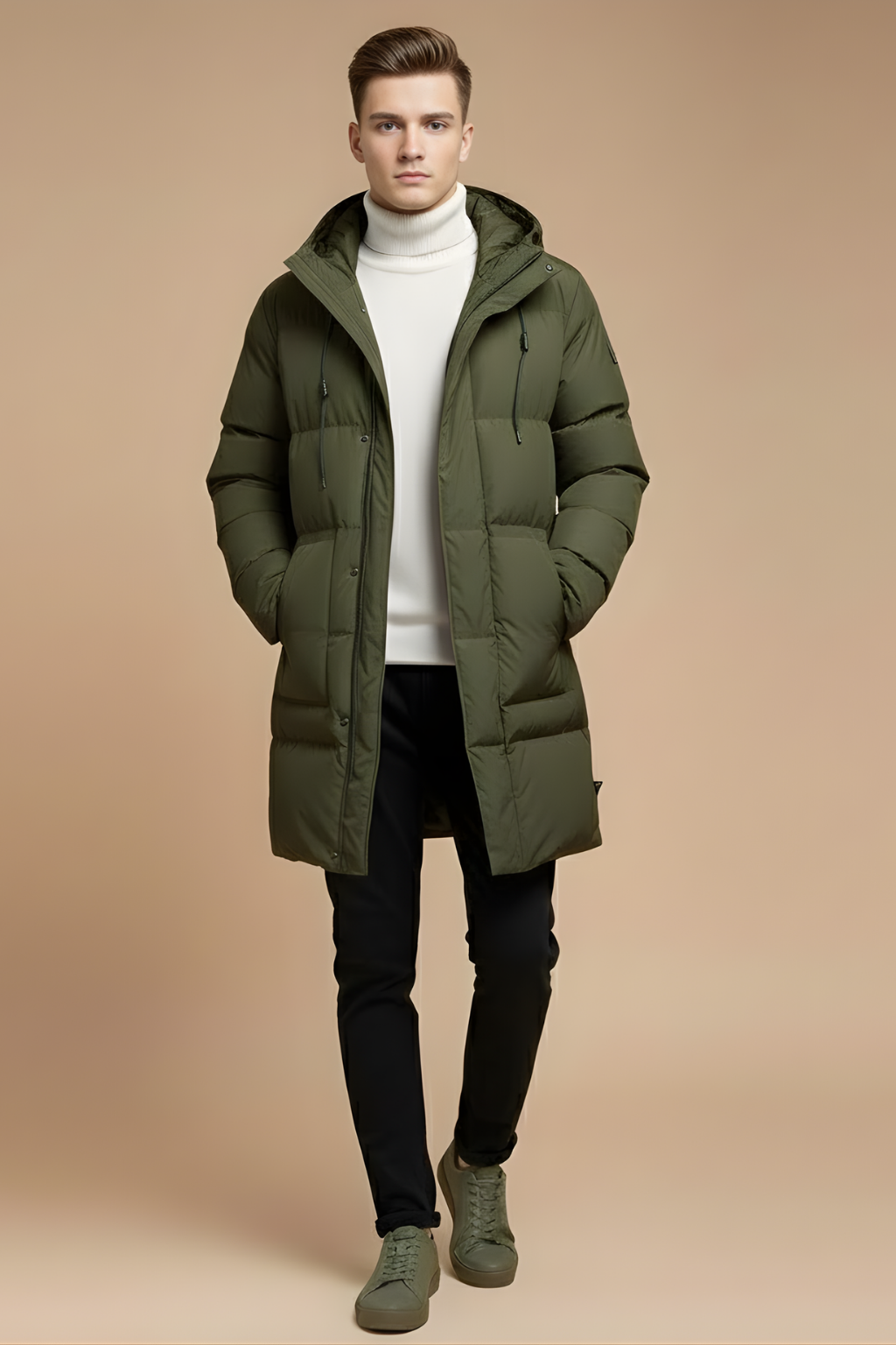 Men’s Insulated Parka Jacket – Longline Hooded Winter Coat with Quilted Design for Cold Weather Wear