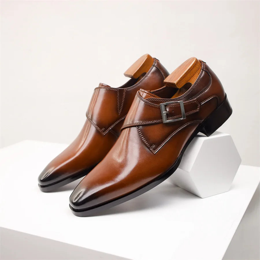 Men’s Italian Monk Strap Dress Shoes – Classic Buckle Detail