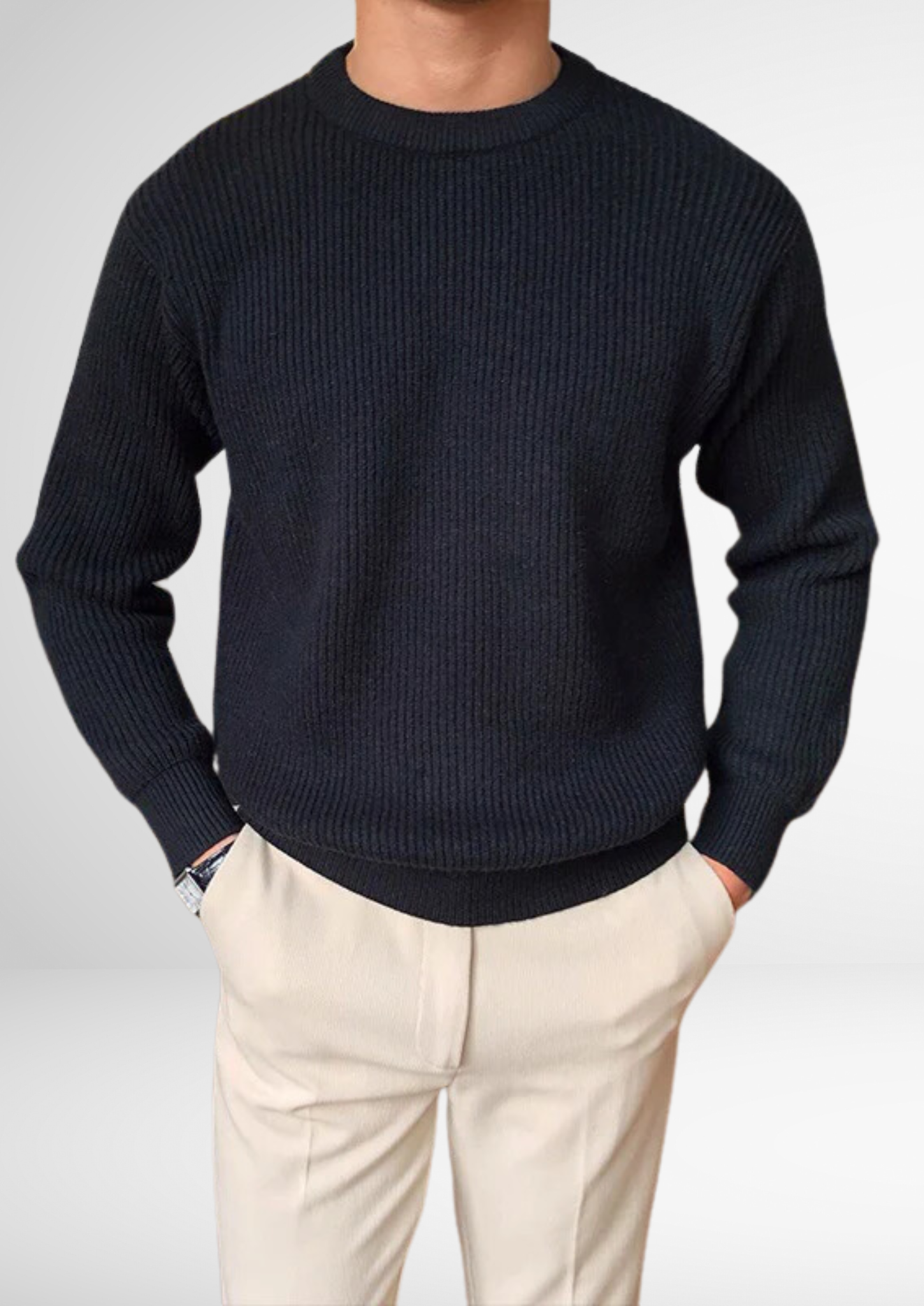 Men’s Knitted Jumper with Crew Neck – All-Season Smart Casual Essential