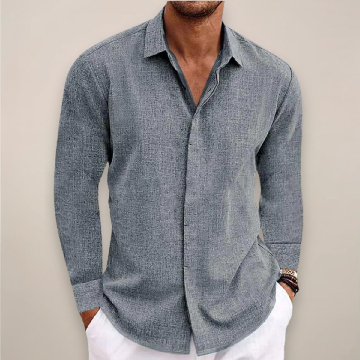Men’s Linen Long Sleeve Shirt – Classic Button-Up with Tailored Fit
