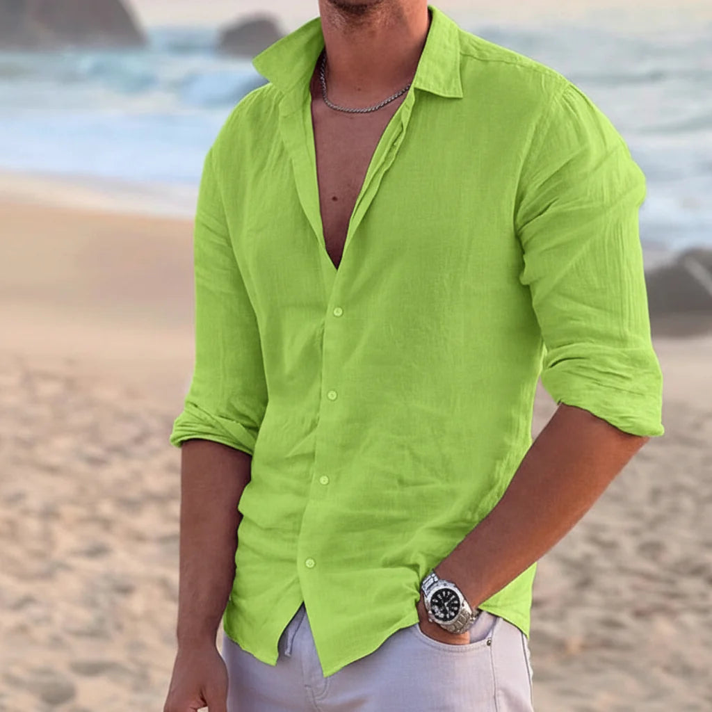 Men’s Linen Long Sleeve Shirt – Spring, Summer