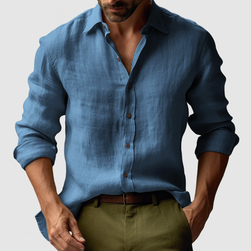 Men’s Linen Vintage Button-Up Shirt – Lightweight Smart-Casual Essential