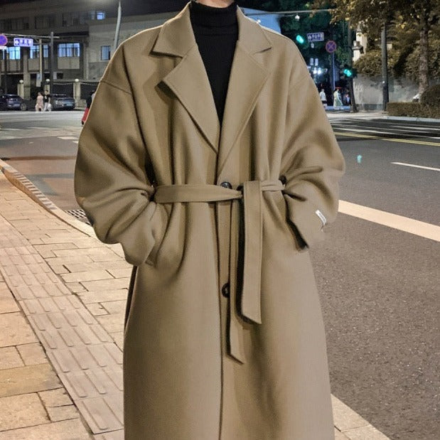 Men’s Long Belted Overcoat – Timeless Tailored Design for Old Money Elegance