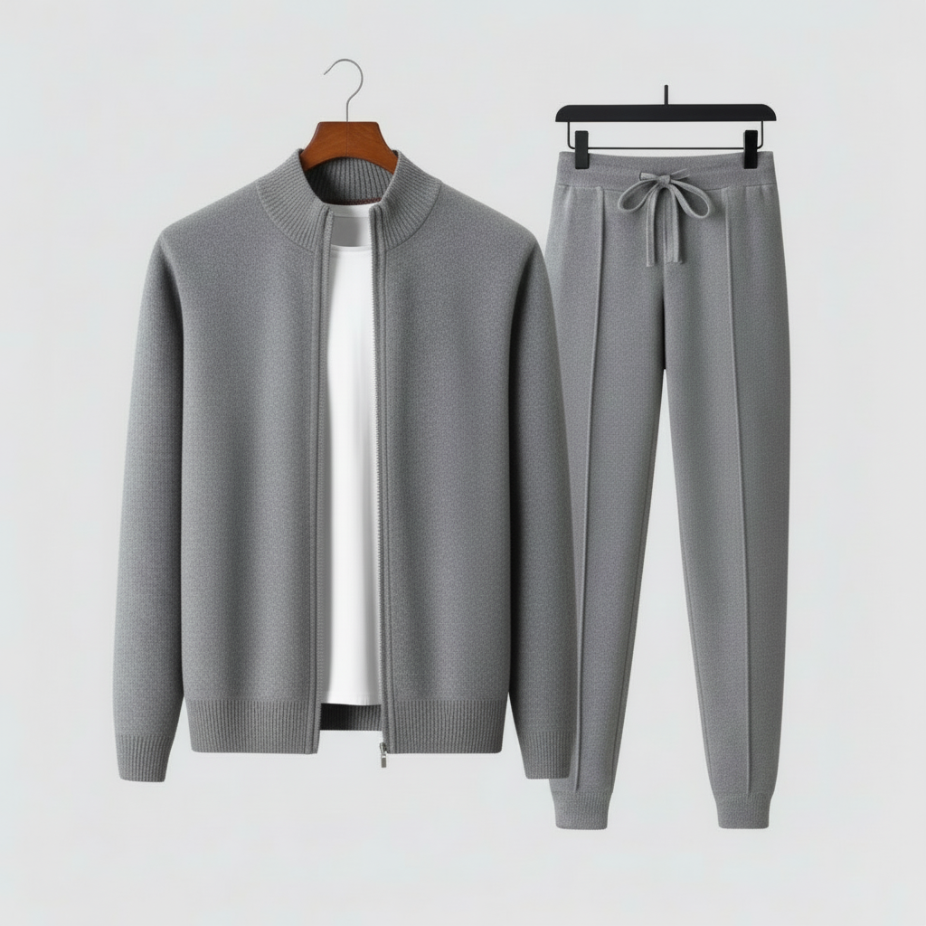 Men’s Lounge Set – Zip-Up Sweater and Drawstring Trousers for Effortless Comfort