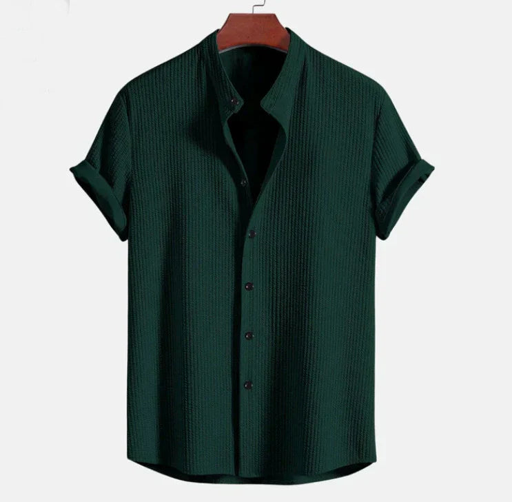 Men’s Mandarin Collar Short Sleeve Shirt – Relaxed Fit