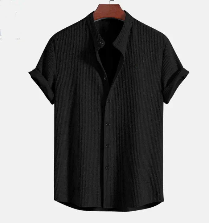 Men’s Mandarin Collar Short Sleeve Shirt – Relaxed Fit