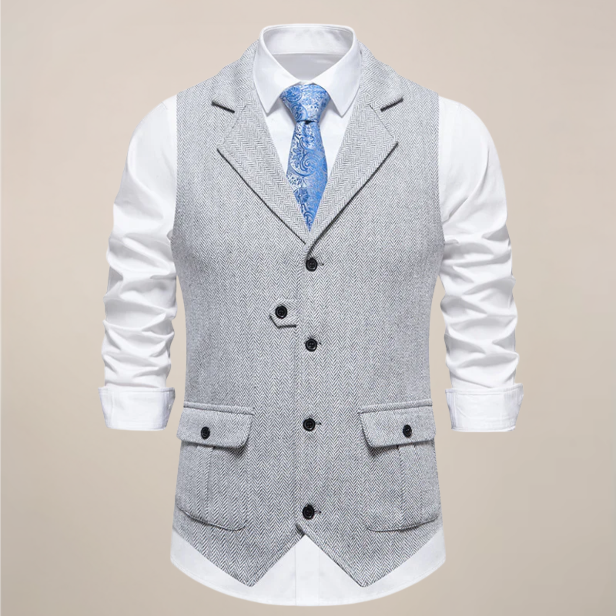 Men’s Modern Tweed Waistcoat – Classic Notch Lapel Formal Vest