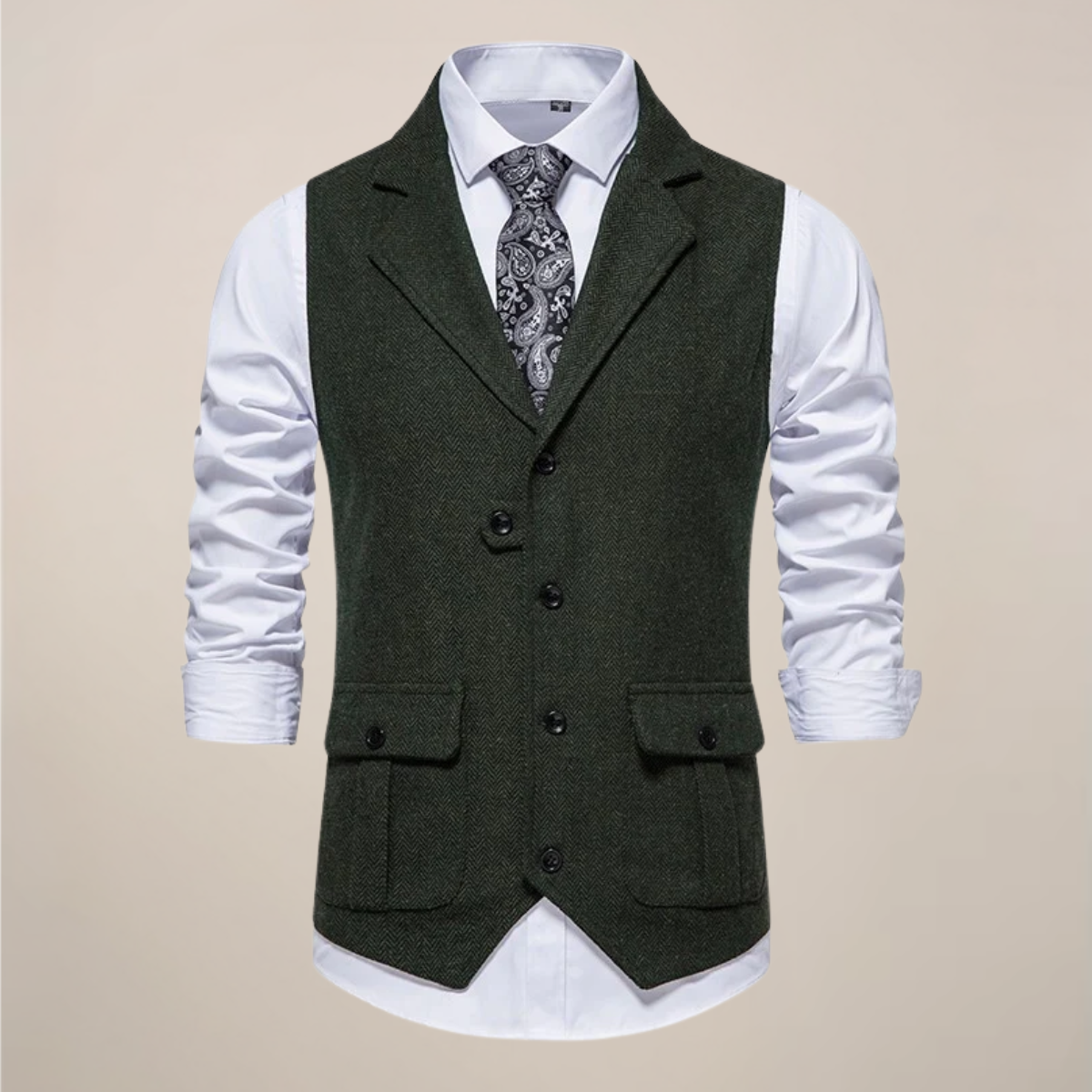 Men’s Modern Tweed Waistcoat – Classic Notch Lapel Formal Vest