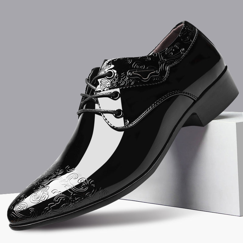 Men’s Patent Derby Shoes – Embossed Detail, Formal Lace-Up