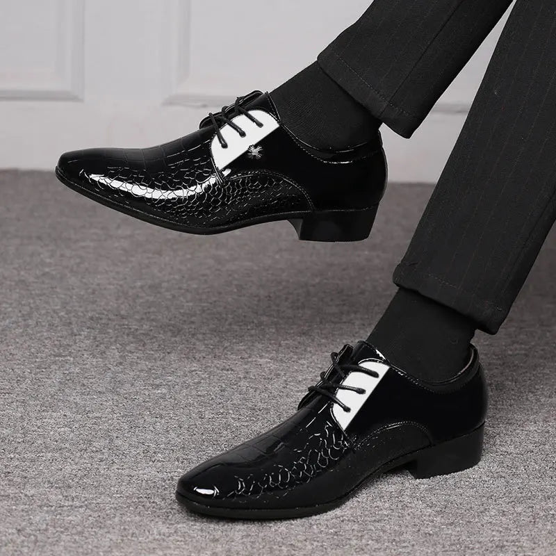 Men’s Patent Oxford Dress Shoes – Lace-Up Formal Footwear with Textured Finish