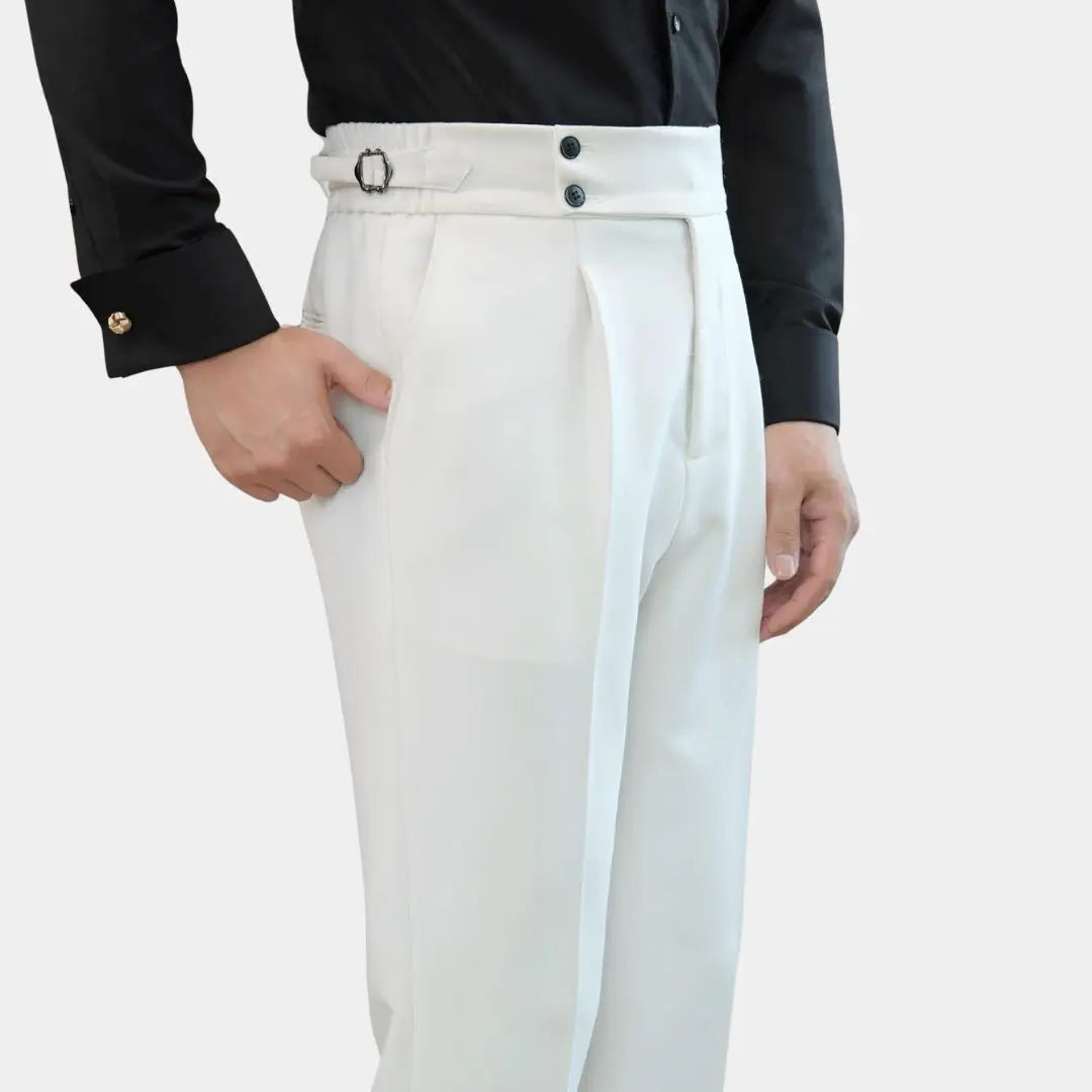 Men’s Pleated Trousers – Side-Tab Adjusters and Stretch Fit for Modern Tailoring