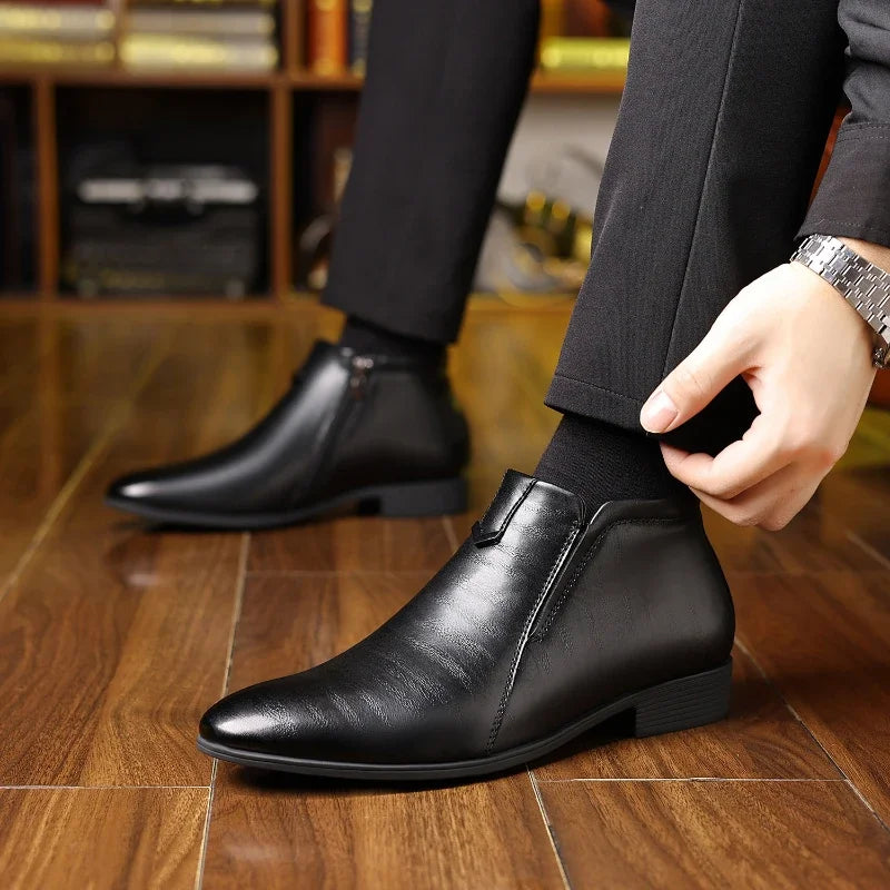 Men’s Retro Ankle Boots – Polished Dress Shoes with Side Zip