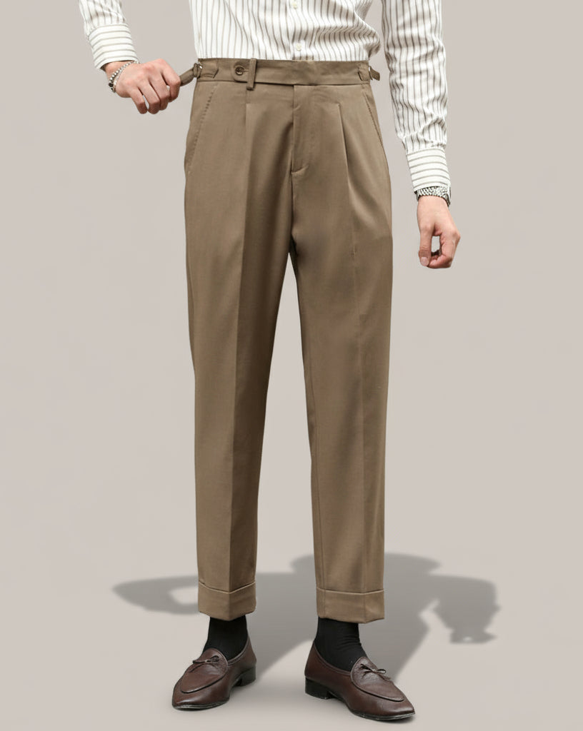 Men’s Retro Straight-Leg Trousers – High Waist with Side Adjusters