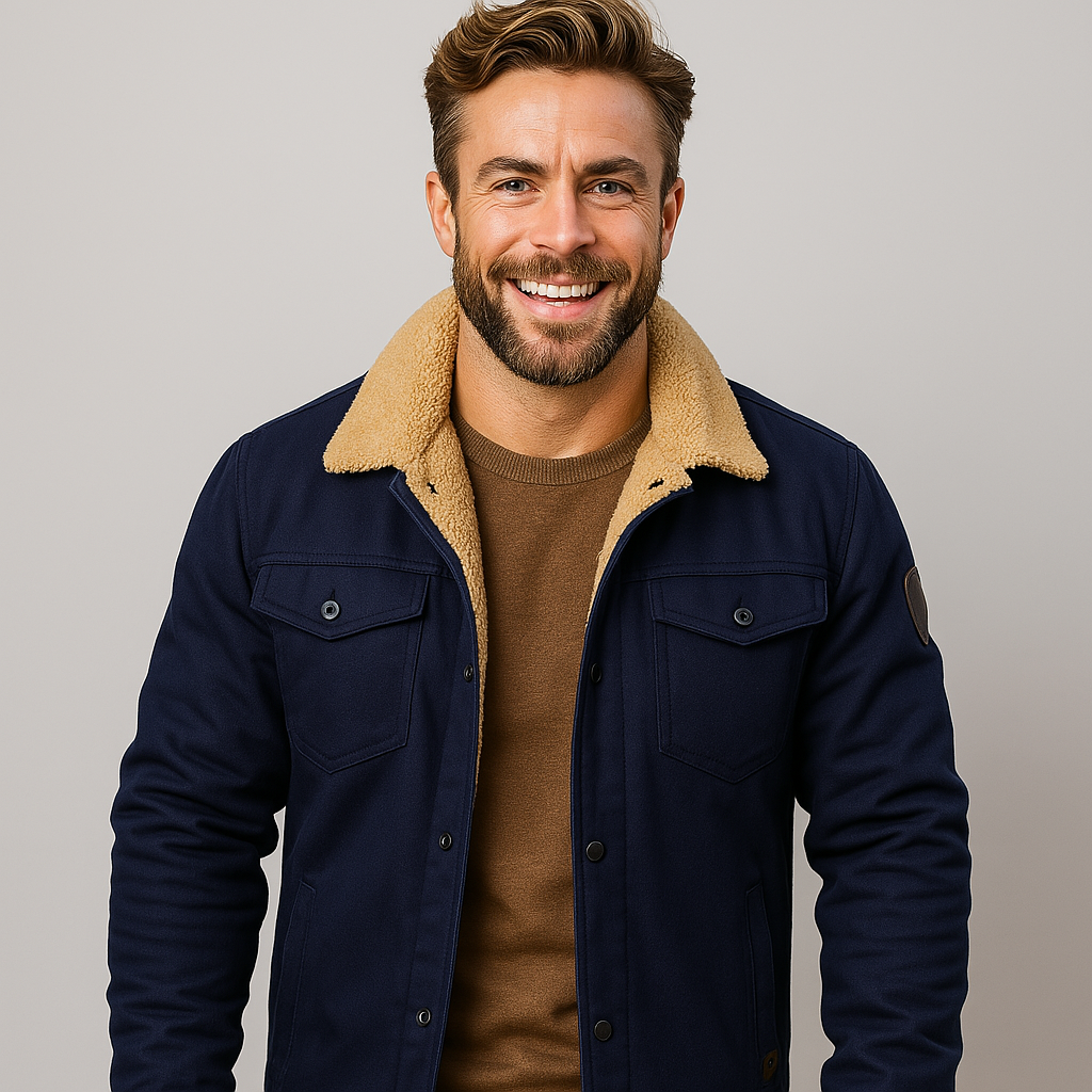 Men’s Shearling Collar Lined Jacket – Classic Winter Outerwear
