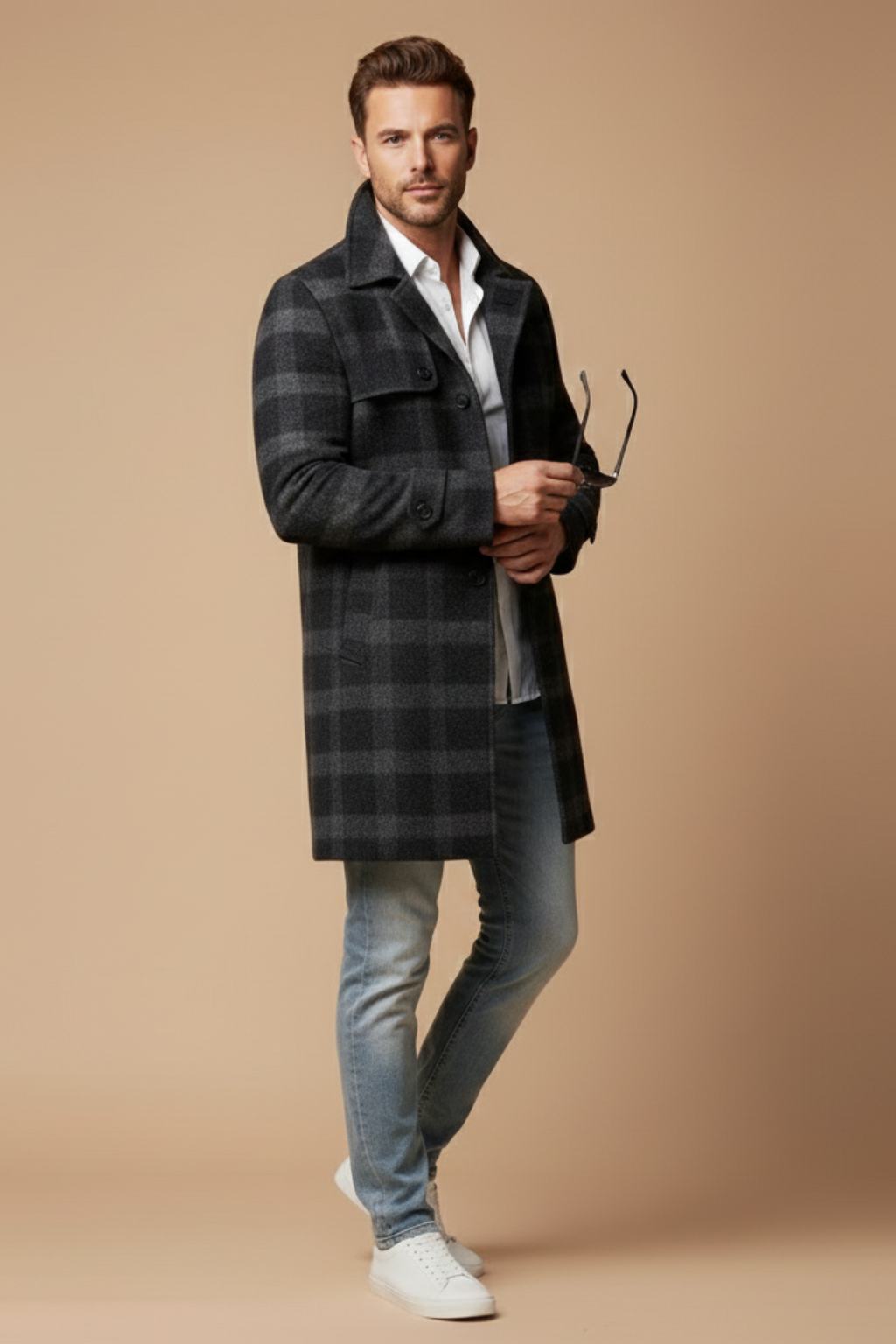Men’s Single-Breasted Coat – Tailored Longline Jacket for Autumn and Winter Wear