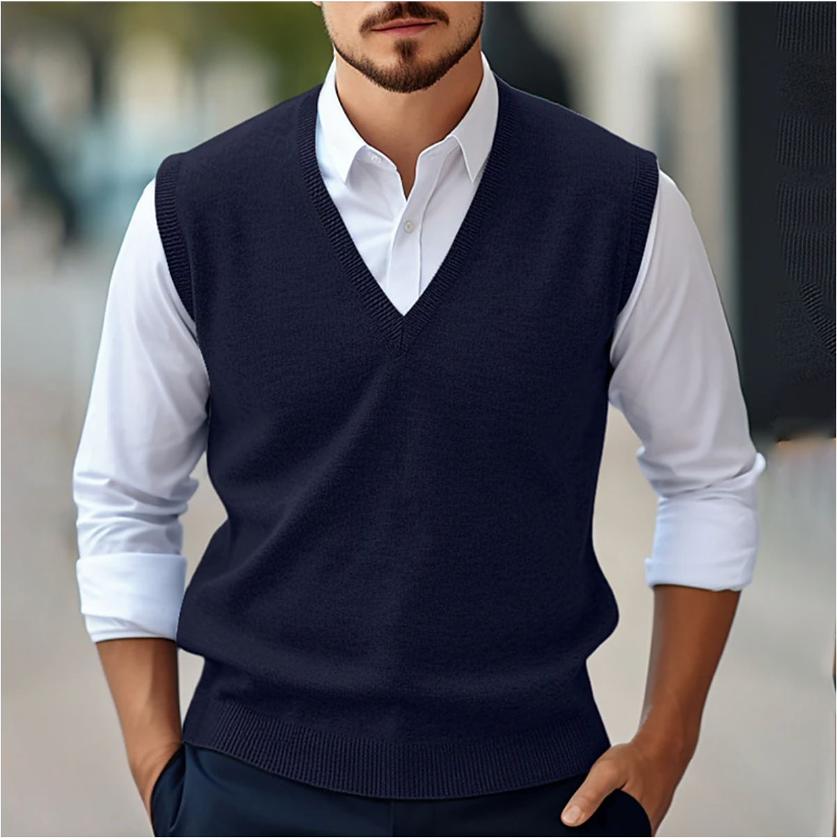 Men’s Sleeveless V-Neck Sweater Vest – Smart Casual Layer
