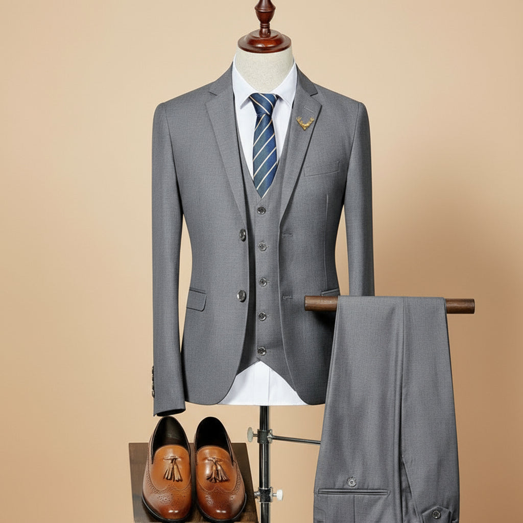 Men’s Slim Fit Three-Piece Suit – Tailored Formal Set for Weddings & Special Events
