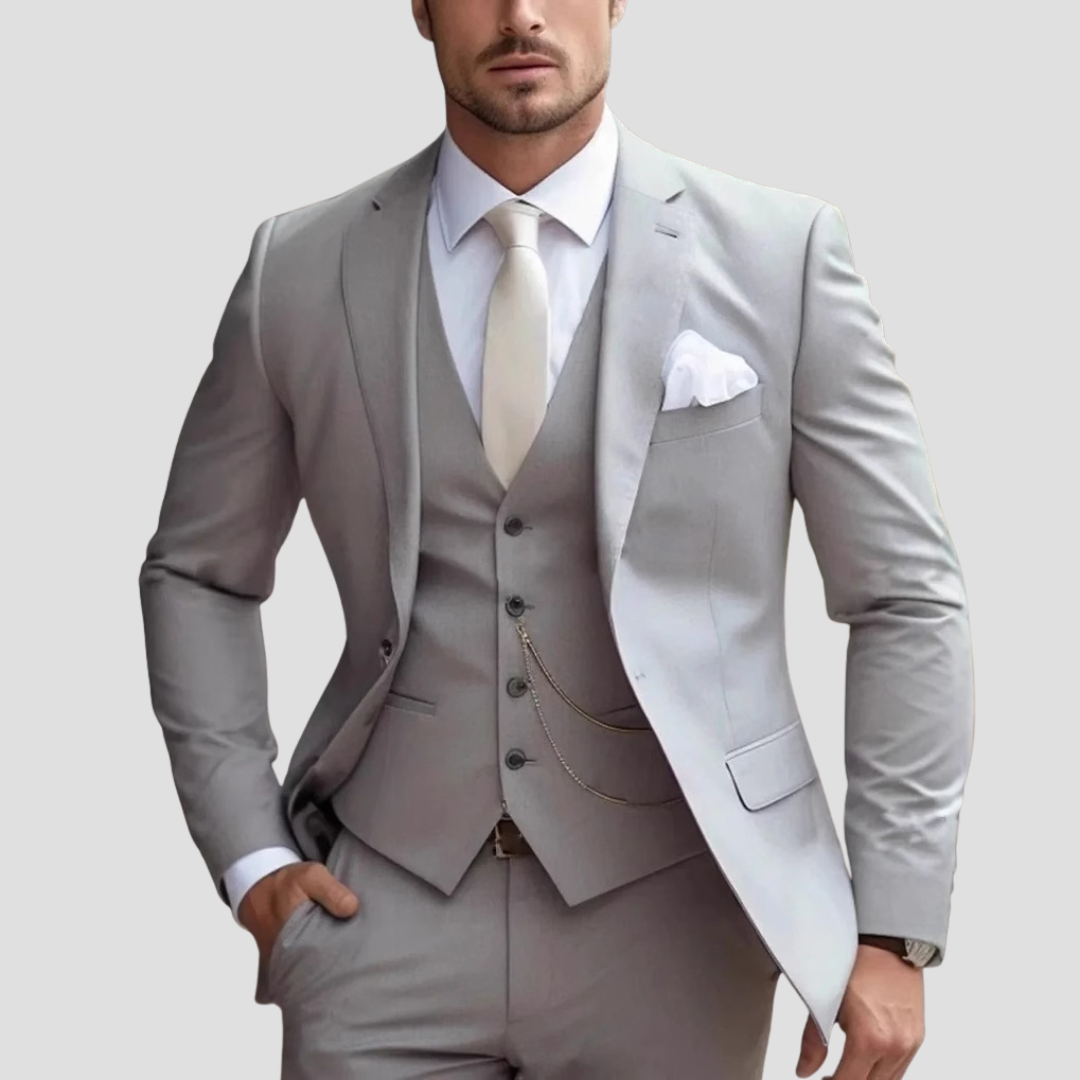 Men’s Slim Fit Three-Piece Suit – Tailored, Notch Lapel