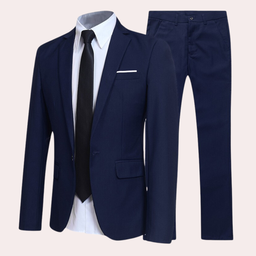 Men’s Slim Fit Two-Piece Suit with Single-Breasted Blazer – All-Season Formal Wear
