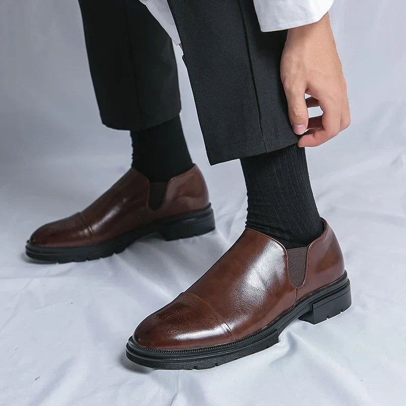 Men’s Slip-On Leather Shoes – Smart Casual Comfort with Elastic Panels