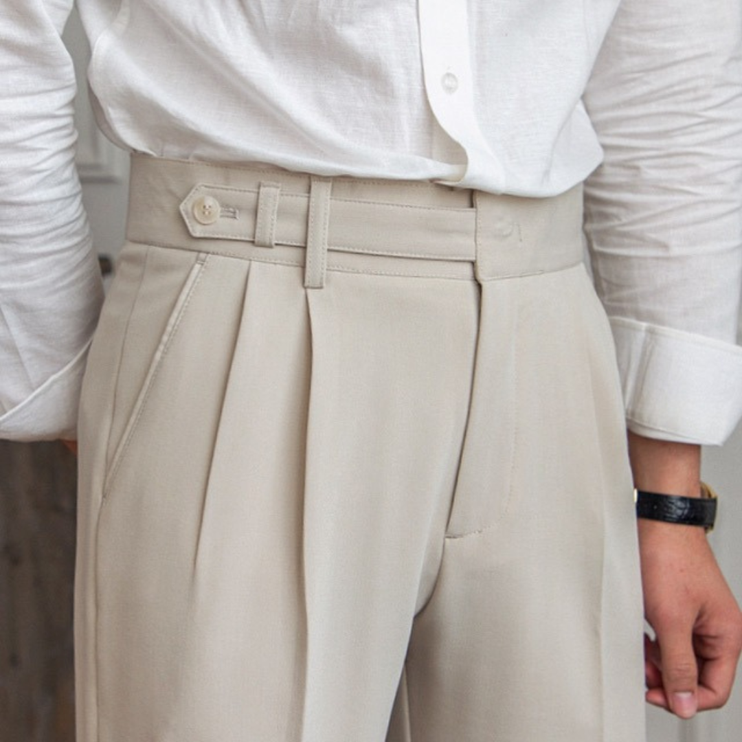 Men’s Tailored Pleated Trousers – High Waisted, Straight Leg