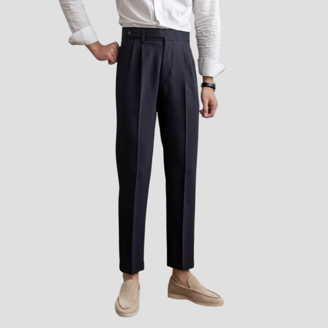 Men’s Tailored Pleated Trousers – High Waisted, Straight Leg