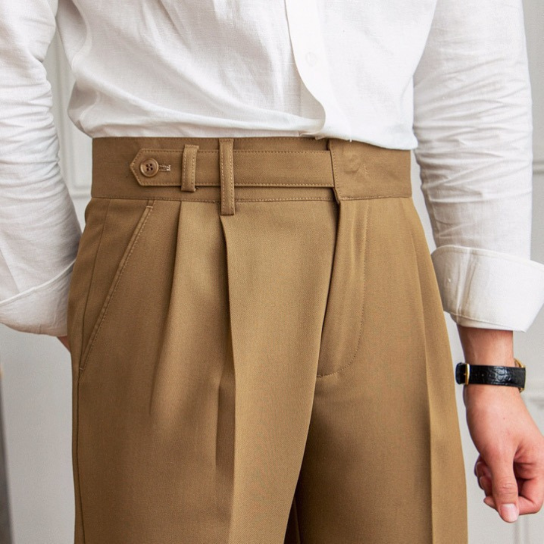 Men’s Tailored Pleated Trousers – High Waisted, Straight Leg