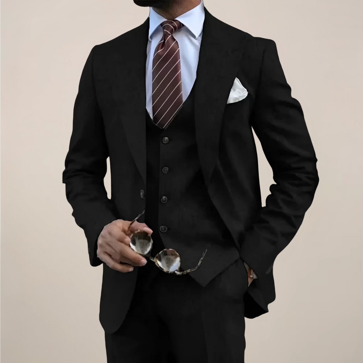 Men’s Tailored Three-Piece Suit with Single-Breasted Blazer – Formal and Business