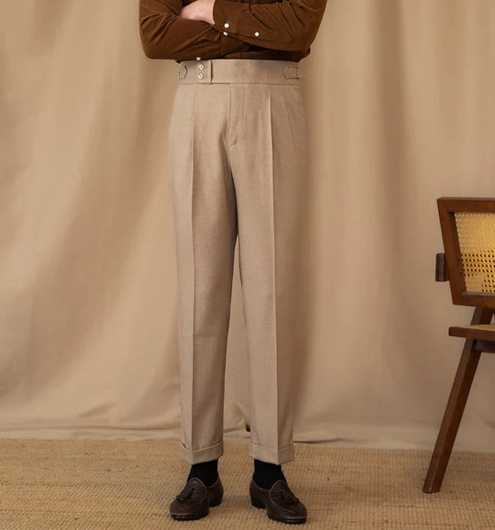 Men’s Tailored Trousers – Classic Side-Tab Formal Tapered Fit