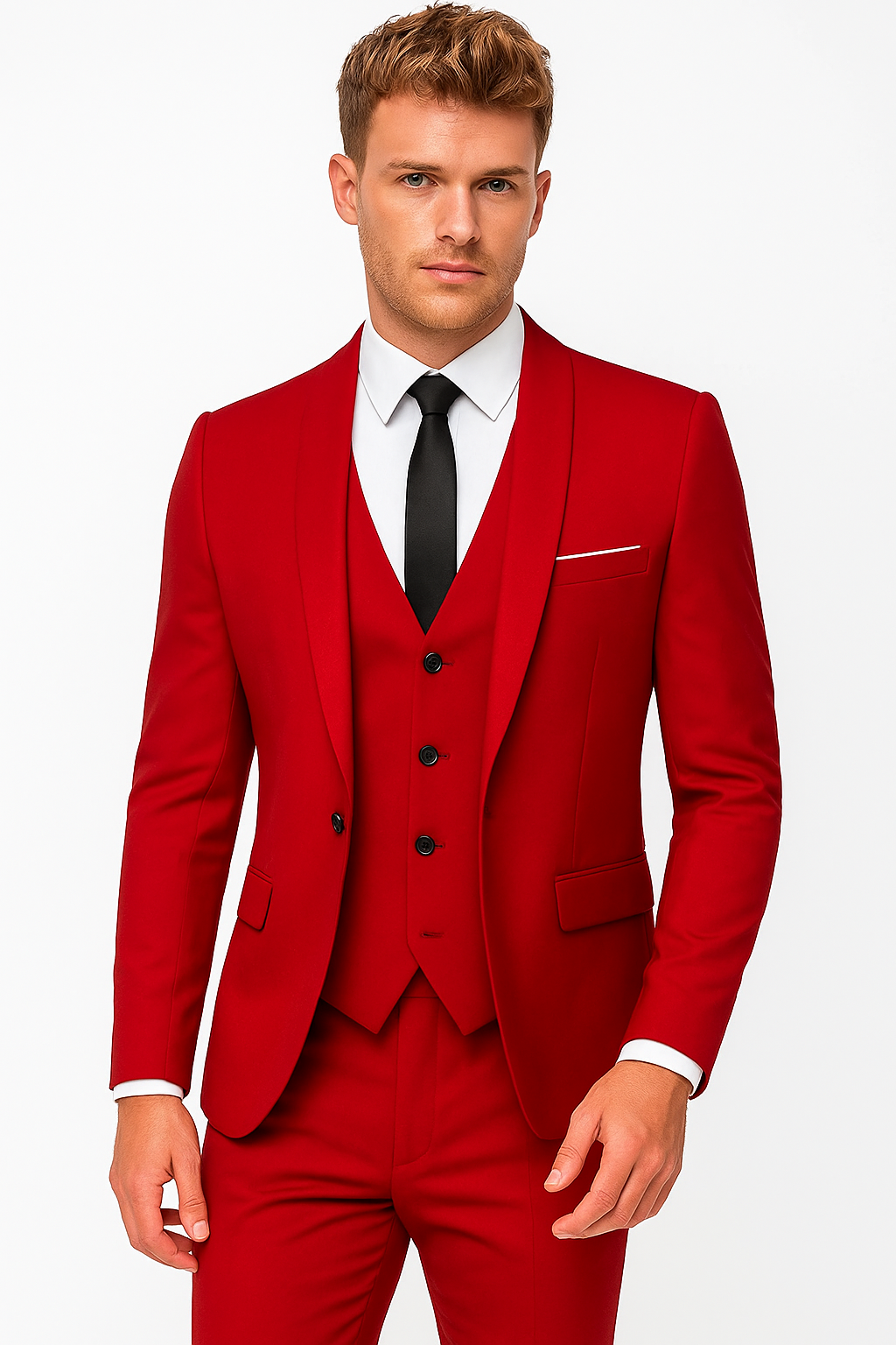 Men’s Three-Piece Slim Fit Suit – Shawl Lapel – Tailored Elegance