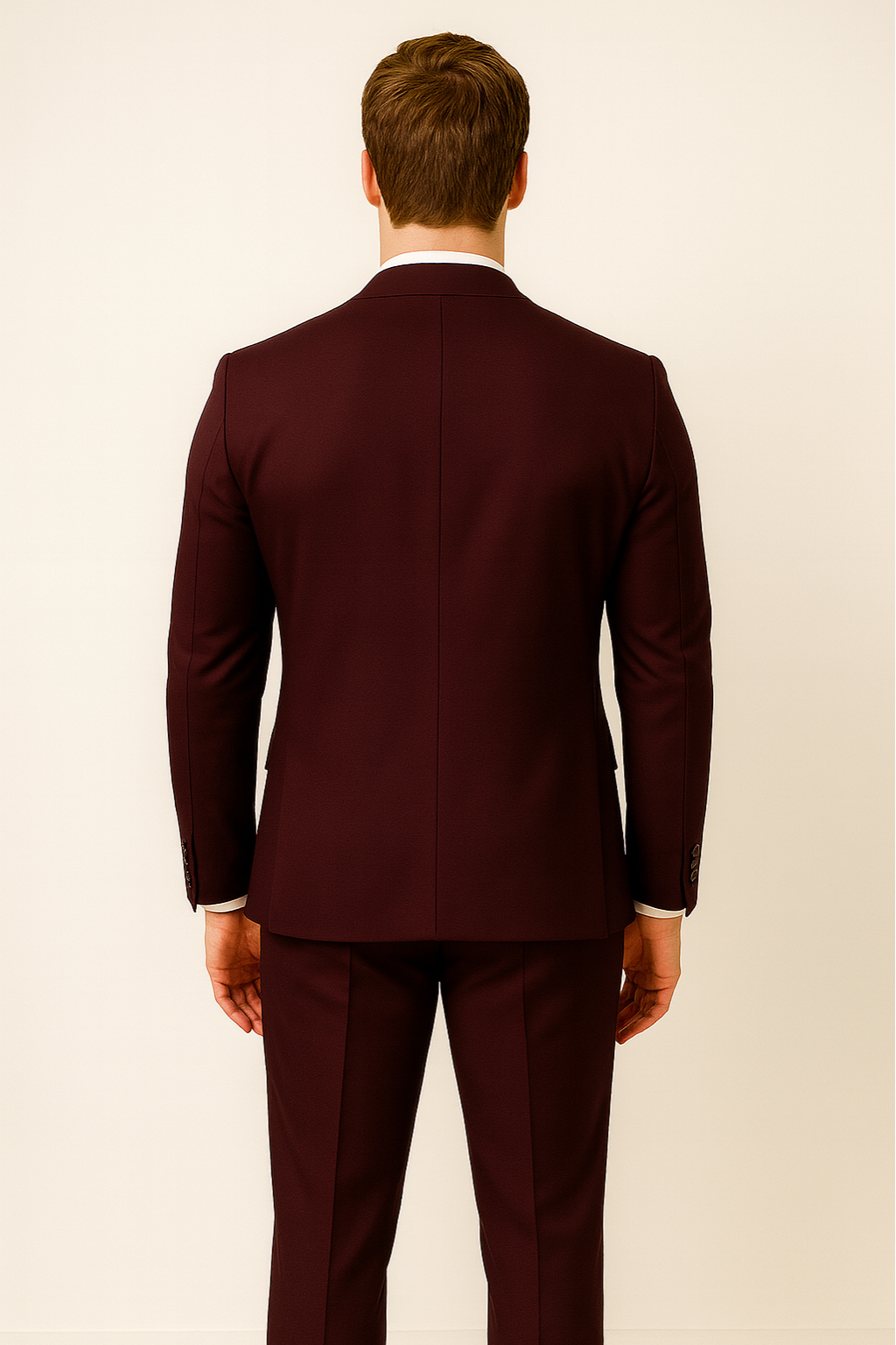 Men’s Three-Piece Suit – Burgundy, Tailored Formal Set