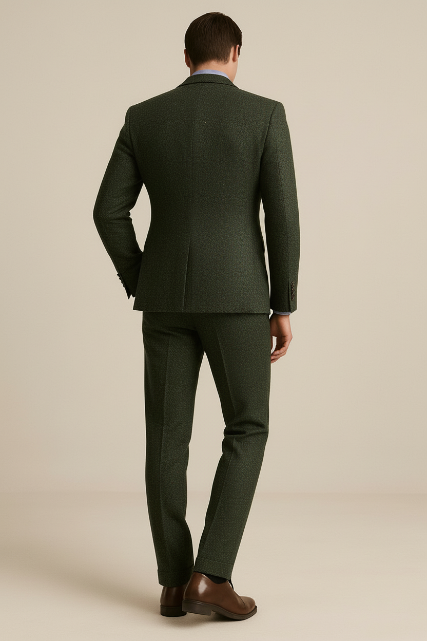 Men’s Tweed Green 3-Piece Tailored Suit – Classic Tuxedo