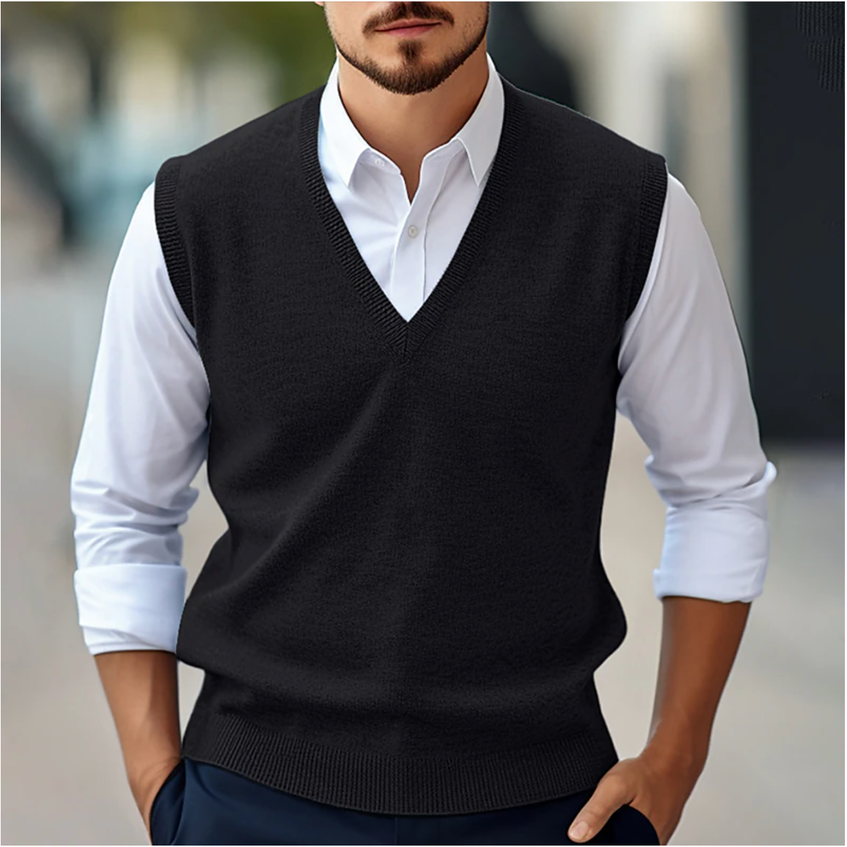 Men’s V-Neck Knitted Sleeveless Pullover